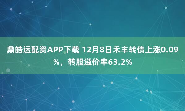 鼎皓运配资APP下载 12月8日禾丰转债上涨0.09%，转股溢价率63.2%